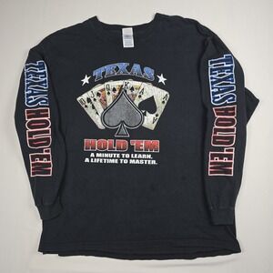 Texas Hold Em Tshirt XL Vintage Graphic Look Front & Sleeve Graphic